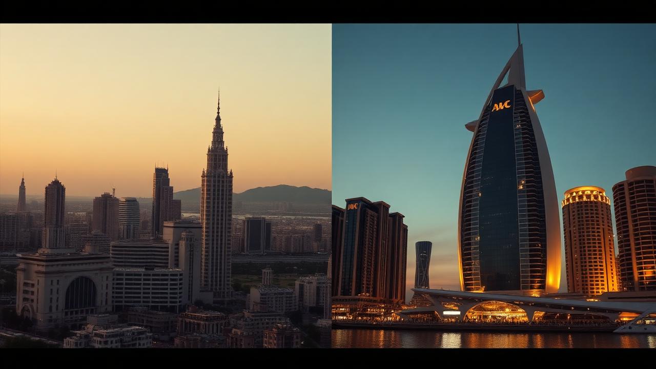 Comparaison entre la skyline de Casablanca et celle de Dubai au crépuscule